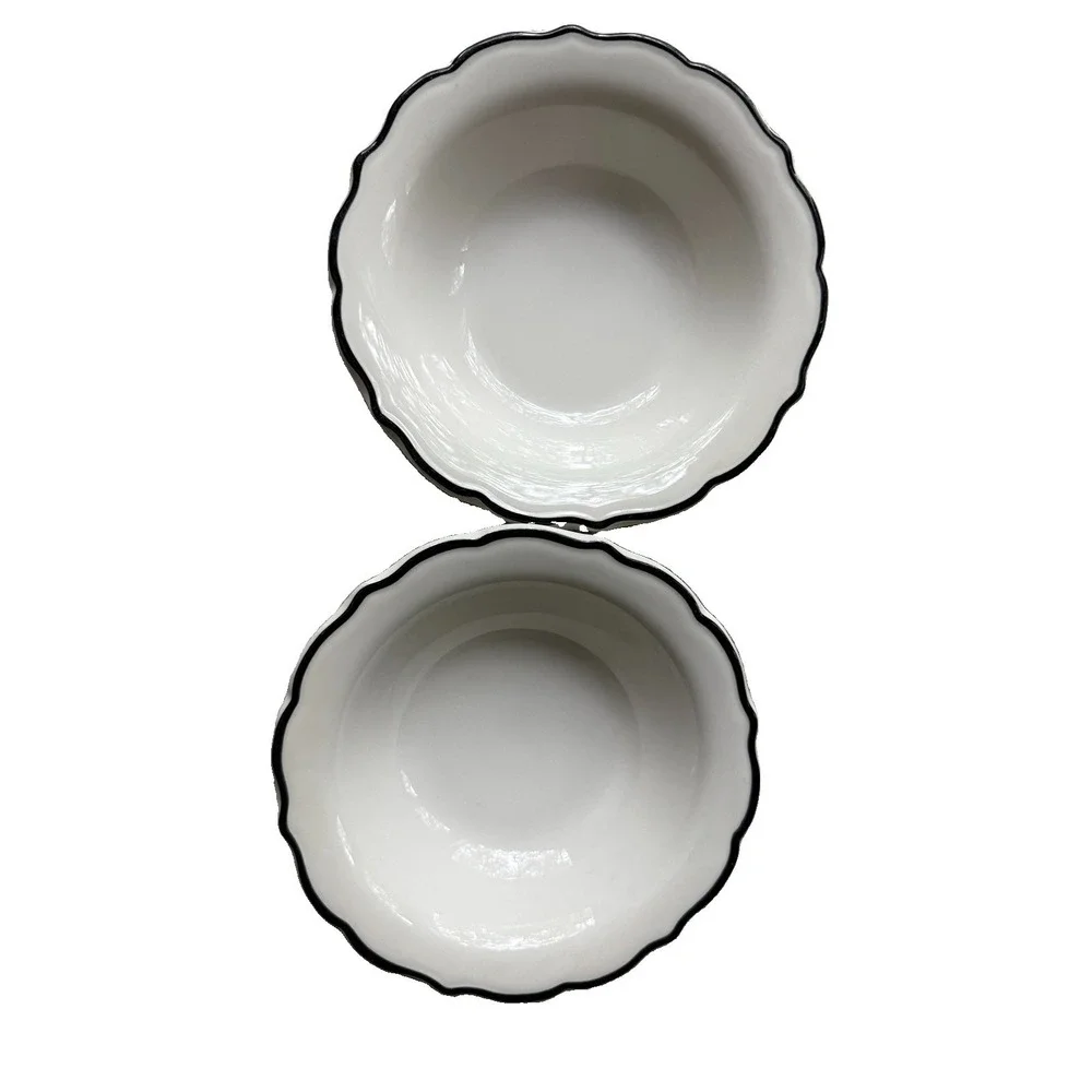 VTG Syracuse China Black Rim Scalloped Bowls Set of 2 Restaurant Ware EUC